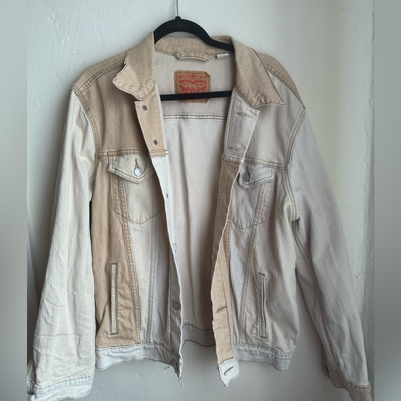 LEVIS Mens Large Trucker Jacket- Peaches & Cream Colorblock Patchwork Denim - Picture 1 of 4